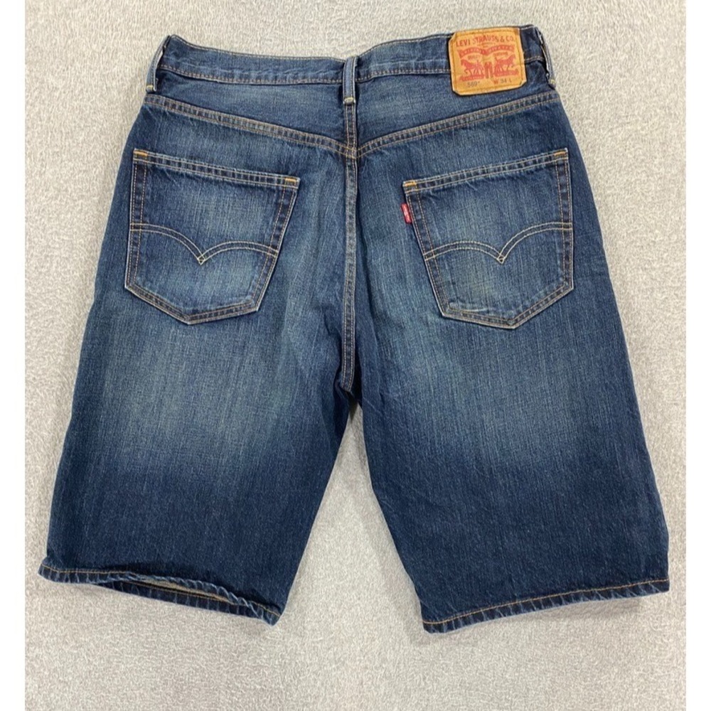 Levi's Jeans Shorts Mens 34 Blue 569 Loose‎ Straight Denim Jorts Medium Wash - Picture 9 of 11